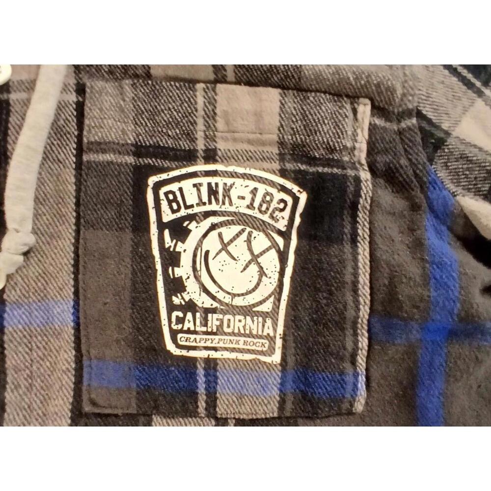 Blink 182 San Diego Crappy Punk Rock Plaid Button Up Hoodie Tour Men Size Small - Picture 3 of 6